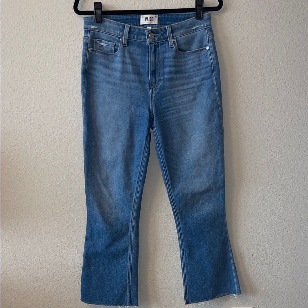 PAIGE High Rise Super Stretch Crop Flare w/ Light Destruction